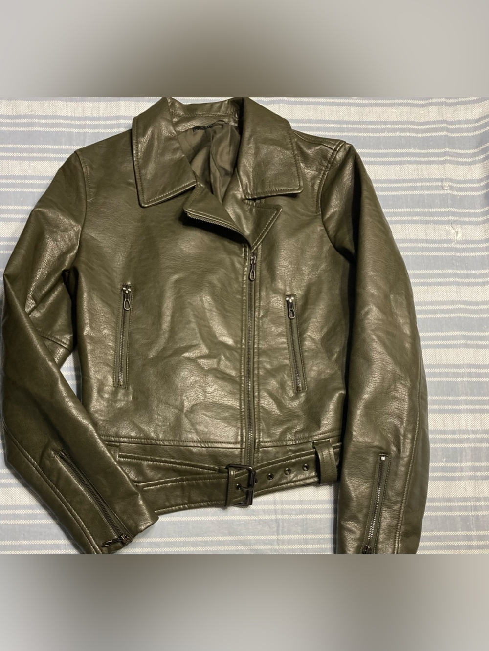 Tahari olive green bomber jacket.